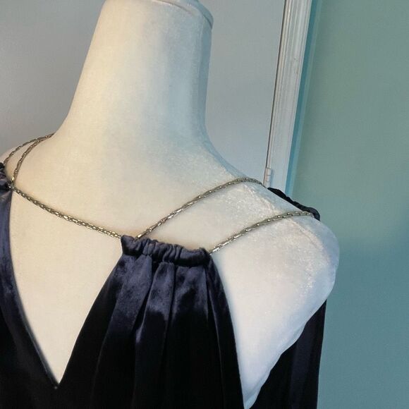 Ramy Brook Gigi Gold Chain Cold Shoulder Blouse Blue Velvet XS - Picture 7 of 10